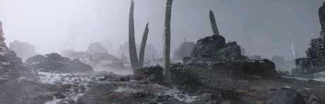 Ice and moss-covered rock can be found across most of the surface of this planet.