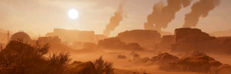 A blazing-hot desert planet, it's rocky mesas are the sole interruptions to the endless sea of dunes.
